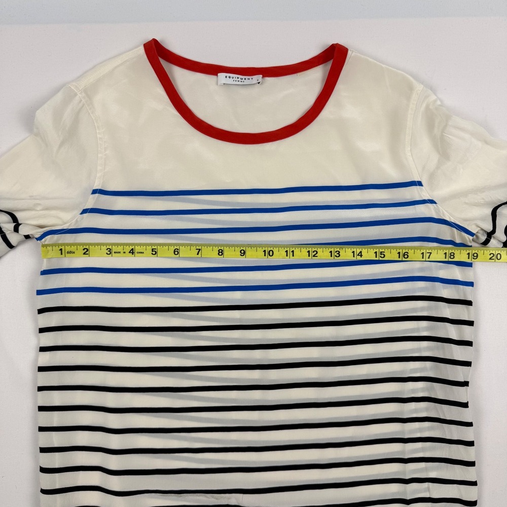 Equipment Femme 100% Silk Striped Long Sleeve Blouse Red Trim Q565B-E315G Small - Picture 7 of 11